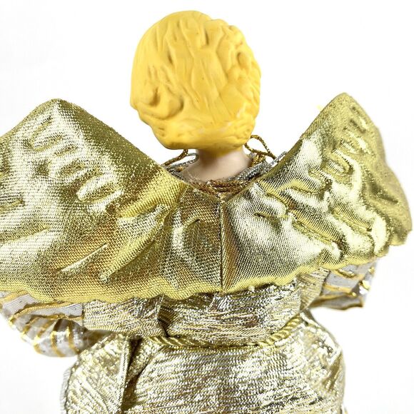 Golden Winged Angel Christmas Tree Topper with Bell & Flower Porcelain Face 12in - Picture 7 of 13